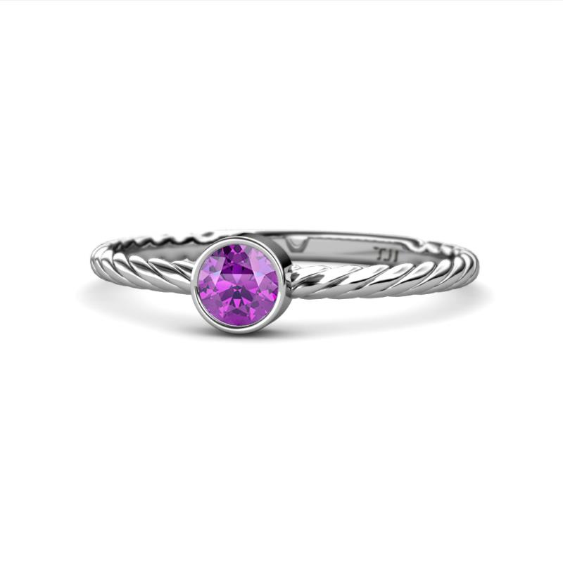 Marian Bold Round Amethyst Solitaire Rope Promise Ring 
