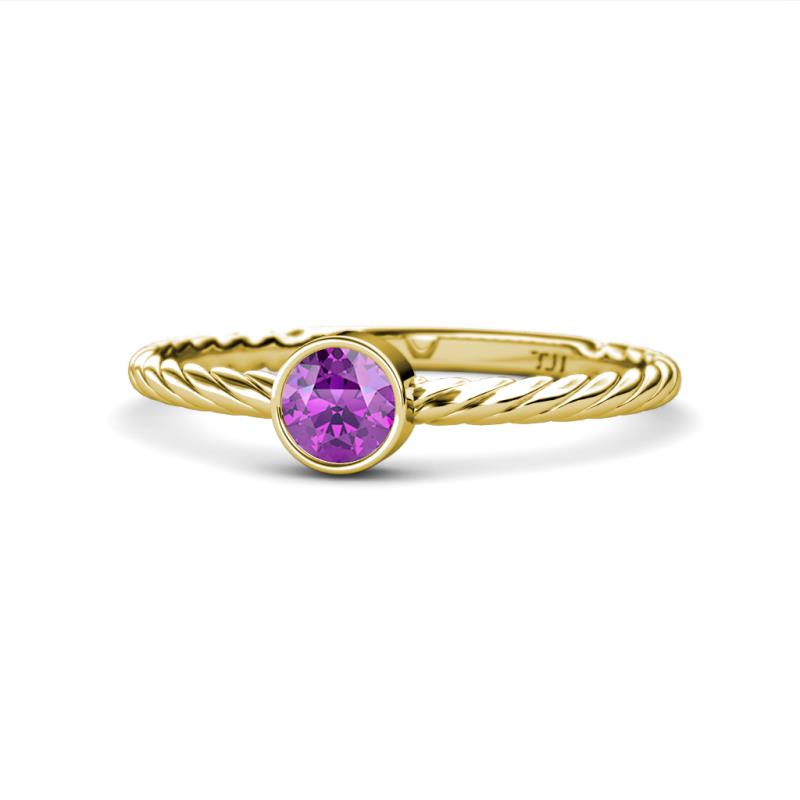 Marian Bold Round Amethyst Solitaire Rope Promise Ring 