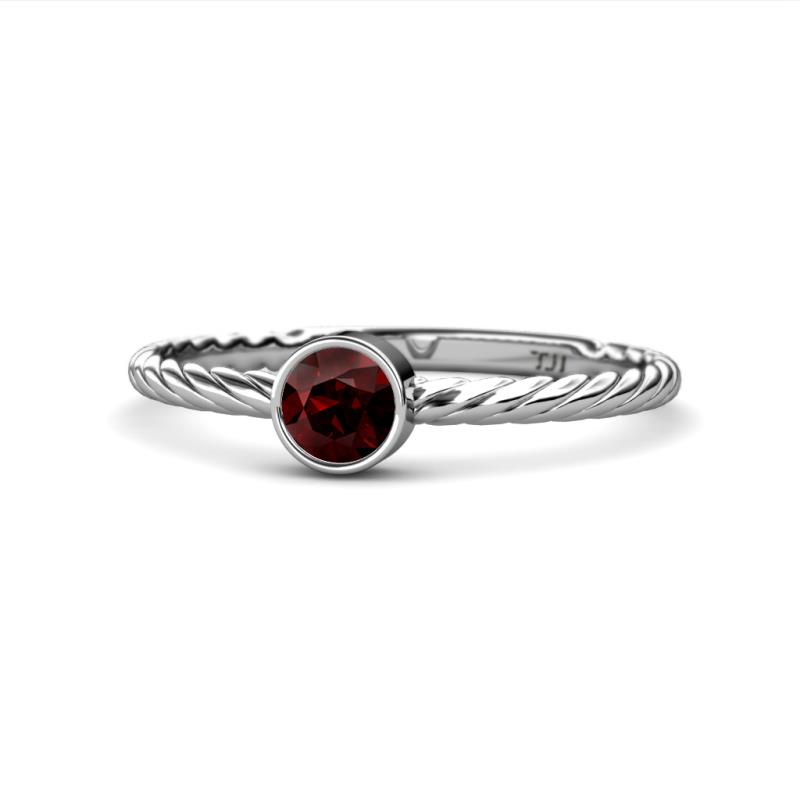 Marian Bold Round Red Garnet Solitaire Rope Promise Ring 