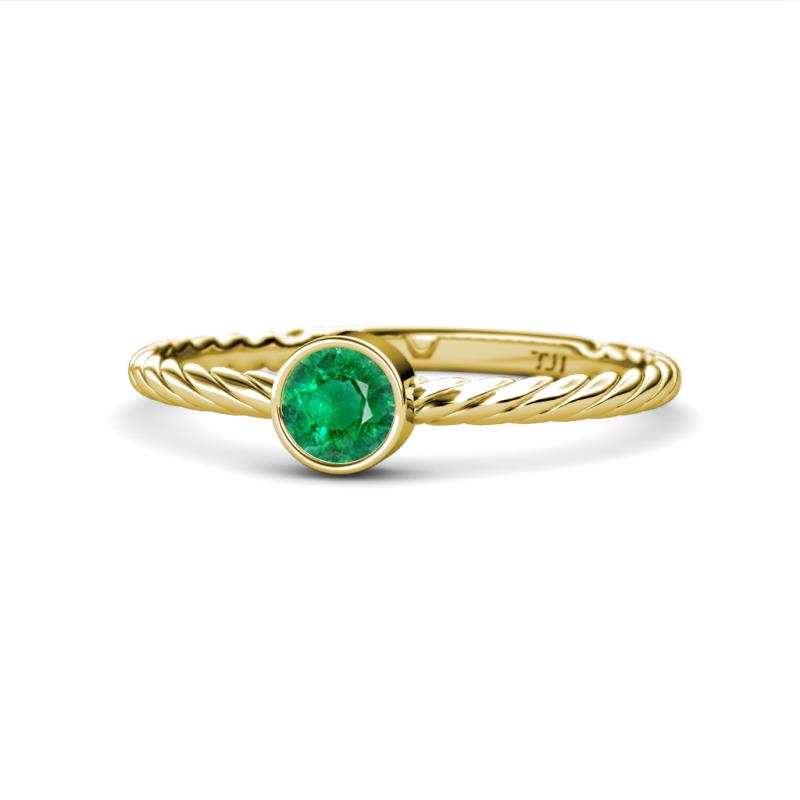 Marian Bold Round Emerald Solitaire Rope Promise Ring 