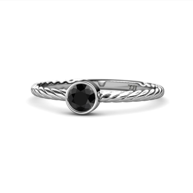 Marian Bold Round Black Diamond Solitaire Rope Promise Ring 