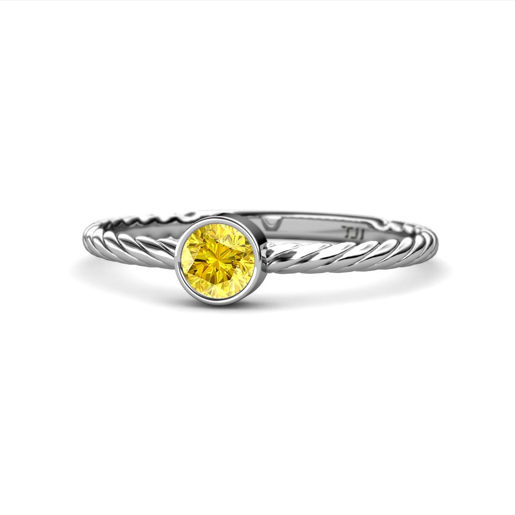 Marian Bold Round Lab Created Yellow Sapphire Solitaire Rope Promise Ring 