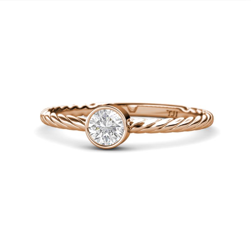 Marian Bold Round White Sapphire Solitaire Rope Promise Ring 