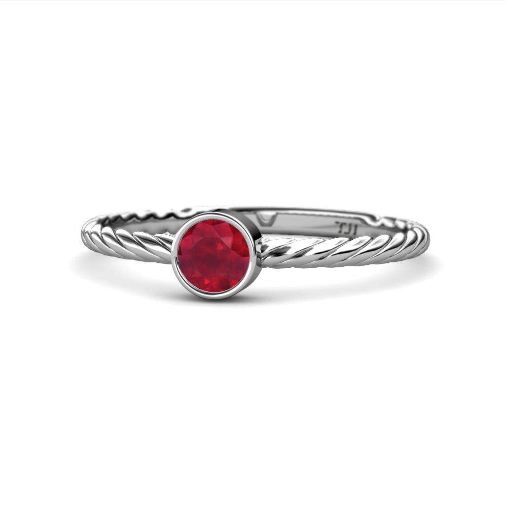 Marian Bold Round Ruby Solitaire Rope Promise Ring 