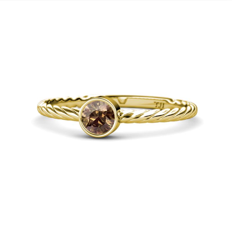 Marian Bold Round Smoky Quartz Solitaire Rope Promise Ring 
