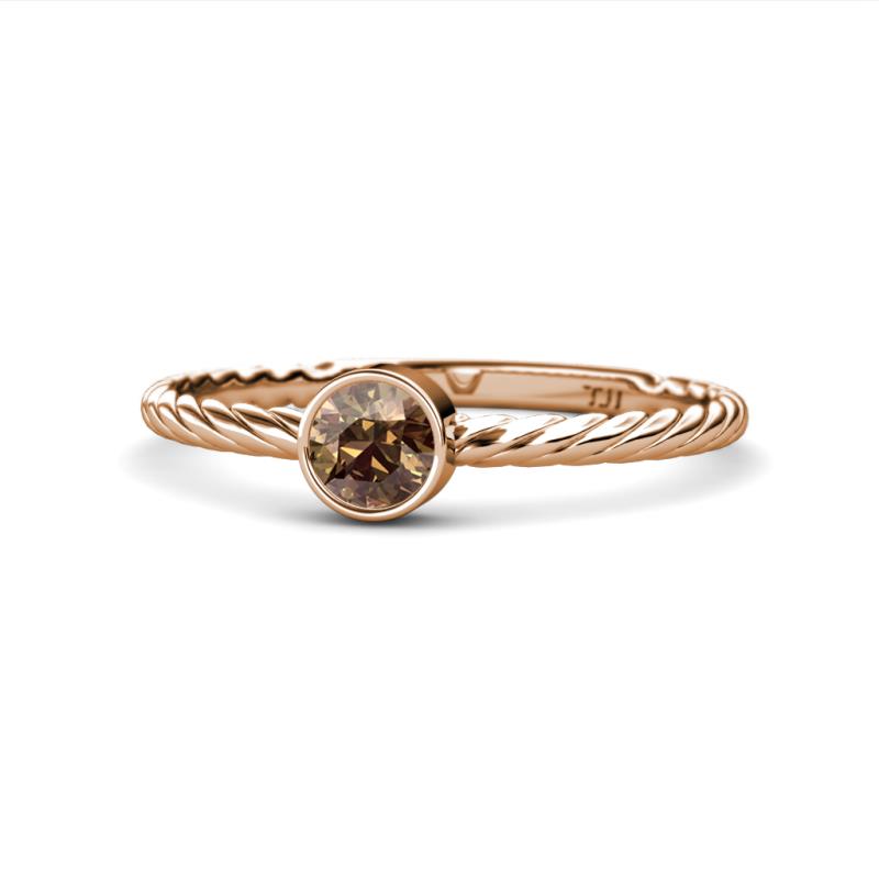Marian Bold Round Smoky Quartz Solitaire Rope Promise Ring 