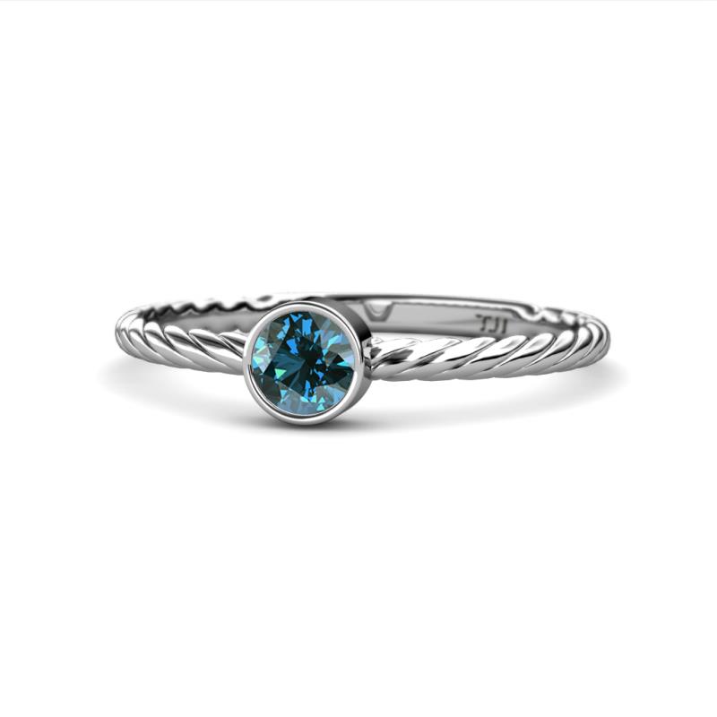 Marian Bold Round Blue Diamond Solitaire Rope Promise Ring 
