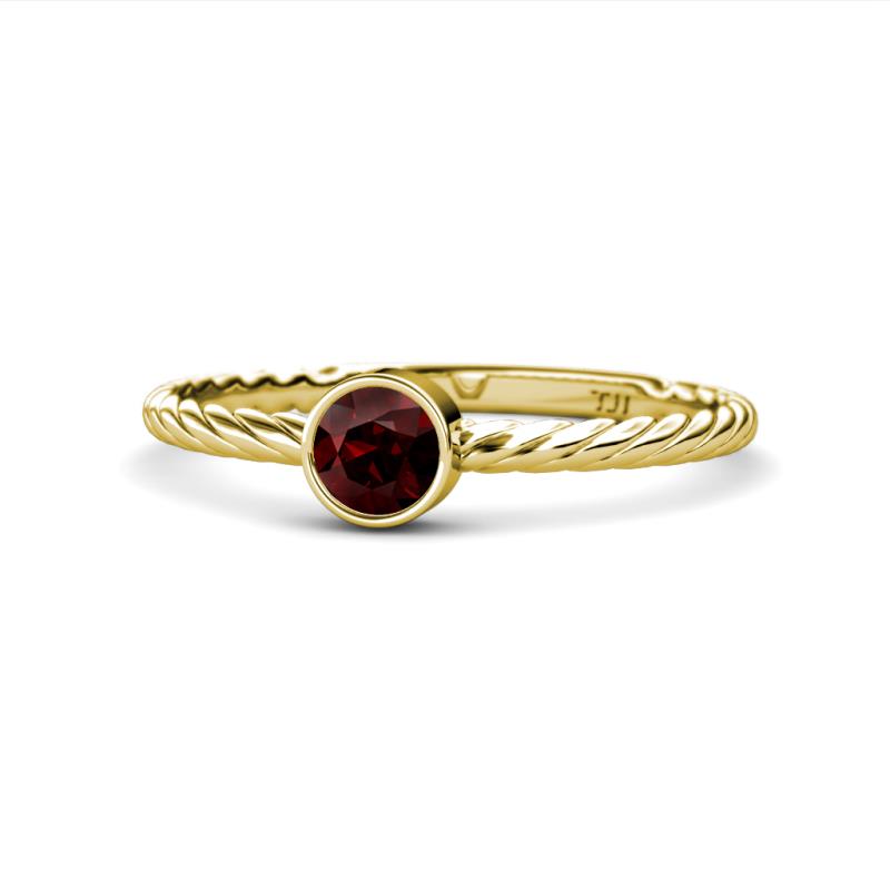 Marian Bold Round Red Garnet Solitaire Rope Promise Ring 