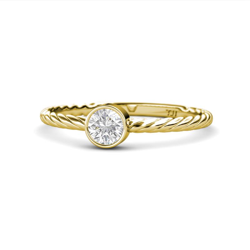 Marian Bold Round White Sapphire Solitaire Rope Promise Ring 