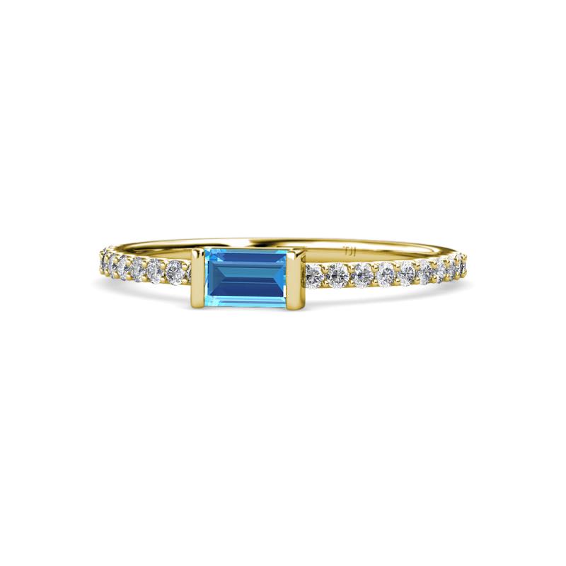 Annia 5x3 mm Bold Emerald Cut Blue Topaz and Round Diamond Promise Ring 
