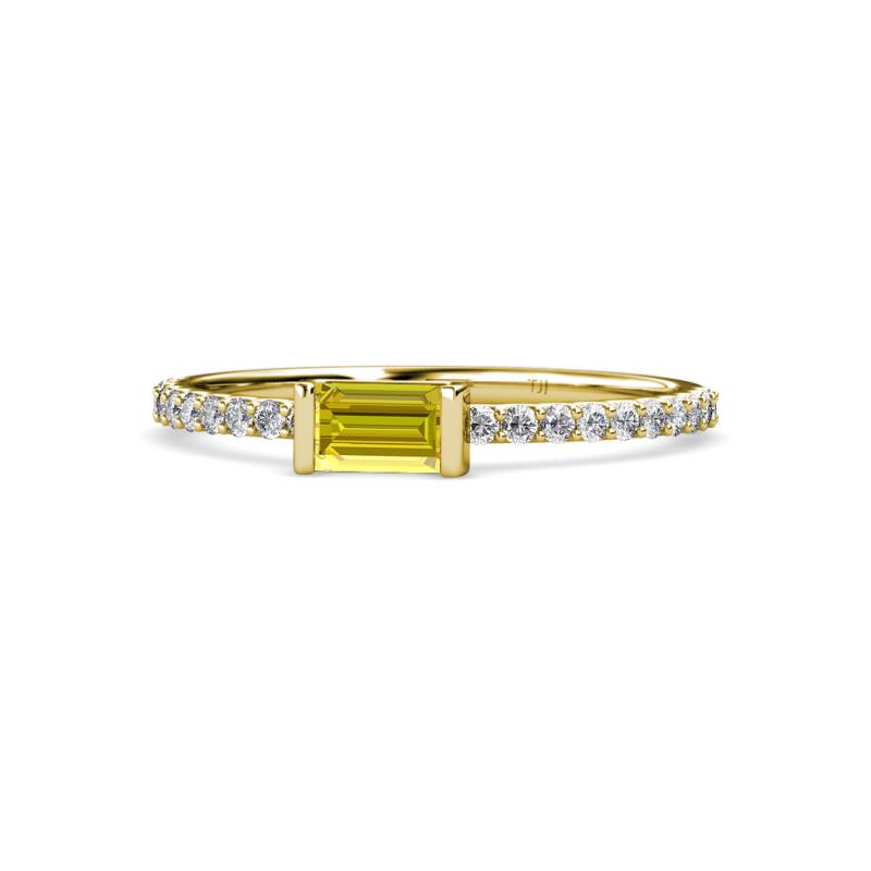 Annia 5x3 mm Bold Emerald Cut Yellow Sapphire and Round Diamond Promise Ring 