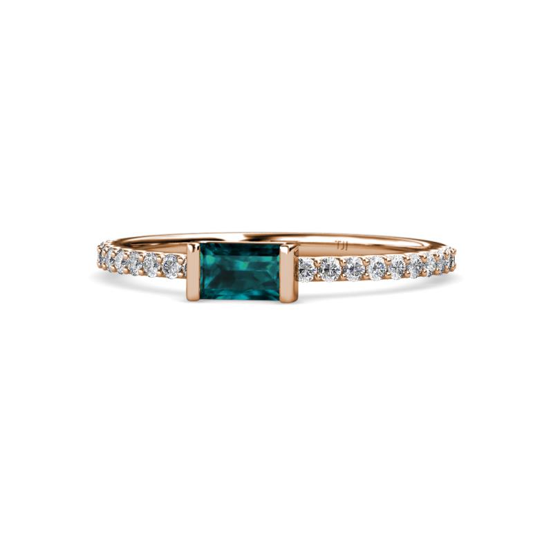 Annia 5x3 mm Bold Emerald Cut London Blue Topaz and Round Diamond Promise Ring 