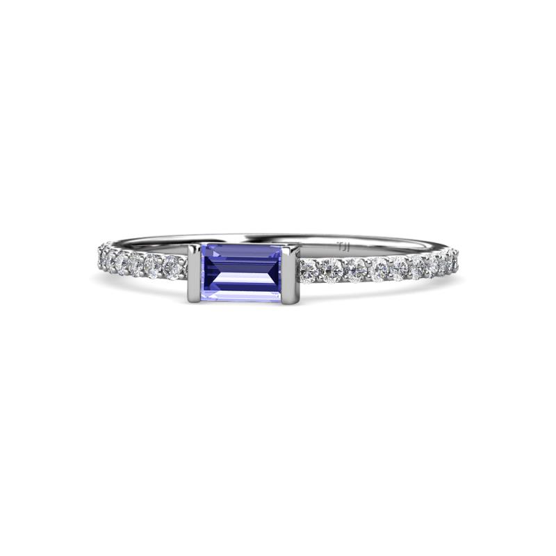 Annia 5x3 mm Bold Emerald Cut Tanzanite and Round Diamond Promise Ring 