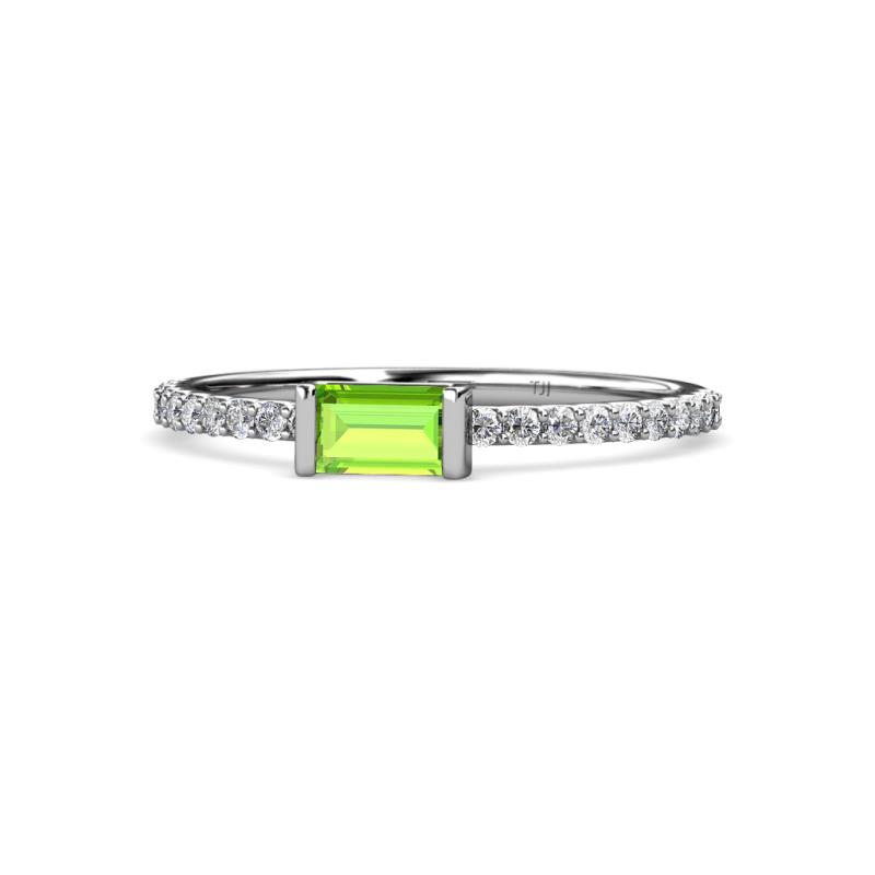 Annia 5x3 mm Bold Emerald Cut Peridot and Round Diamond Promise Ring 