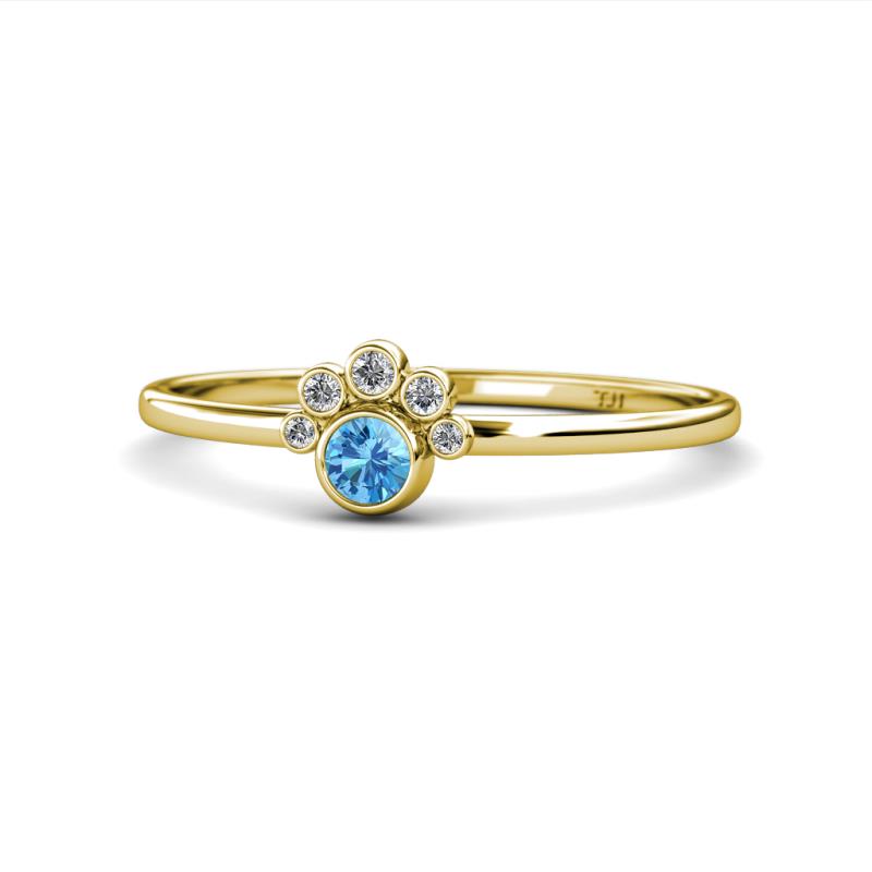 Paw Bold Round Blue Topaz and Diamond Promise Ring 