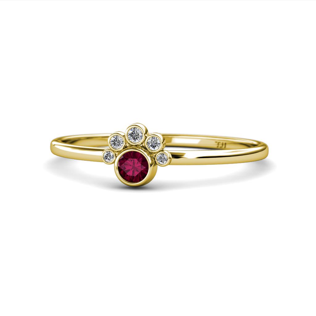 Paw Bold Round Rhodolite Garnet and Diamond Promise Ring 