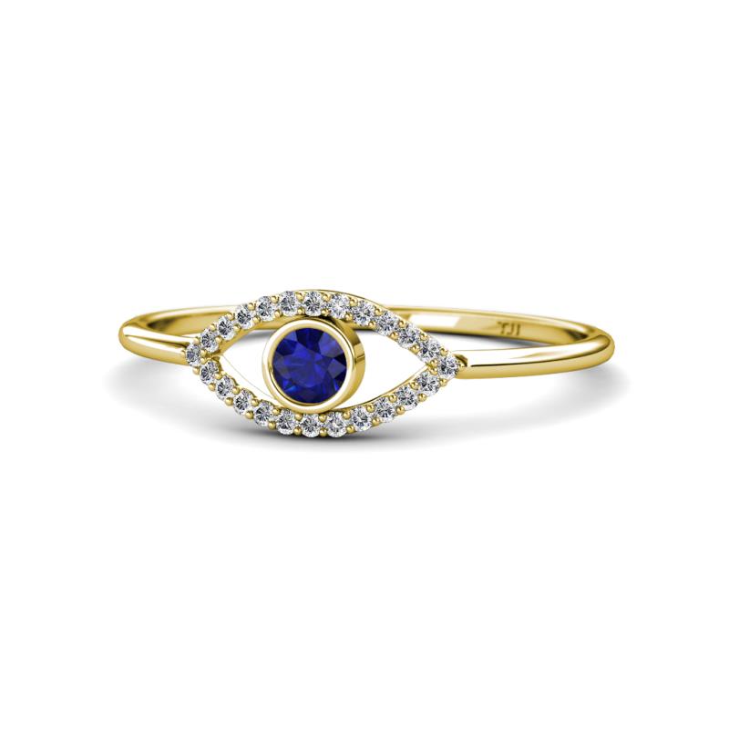 Evil Eye Bold Round Blue Sapphire and Diamond Promise Ring 