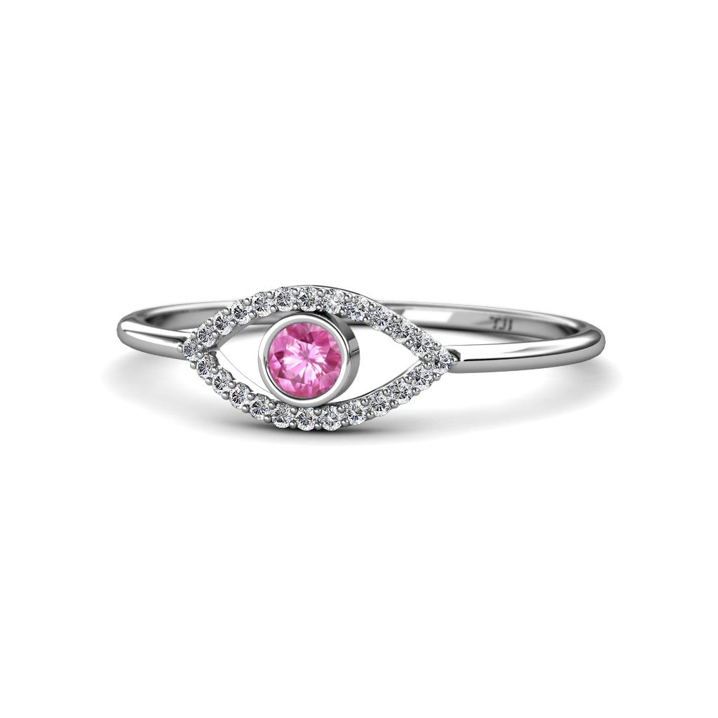 Evil Eye Bold Round Pink Sapphire and Diamond Promise Ring 
