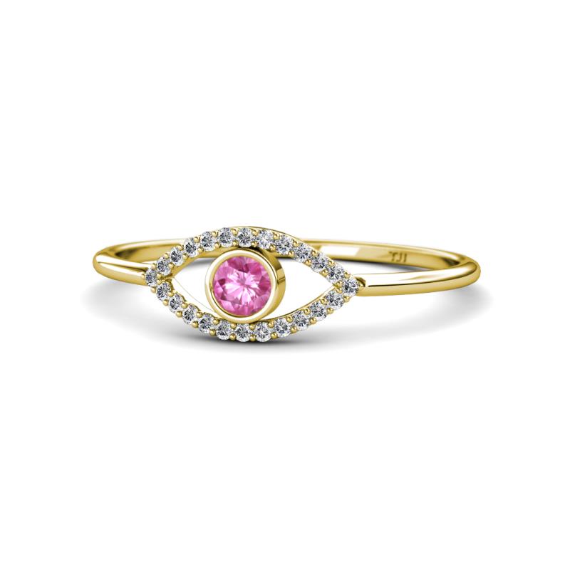 Evil Eye Bold Round Pink Sapphire and Diamond Promise Ring 
