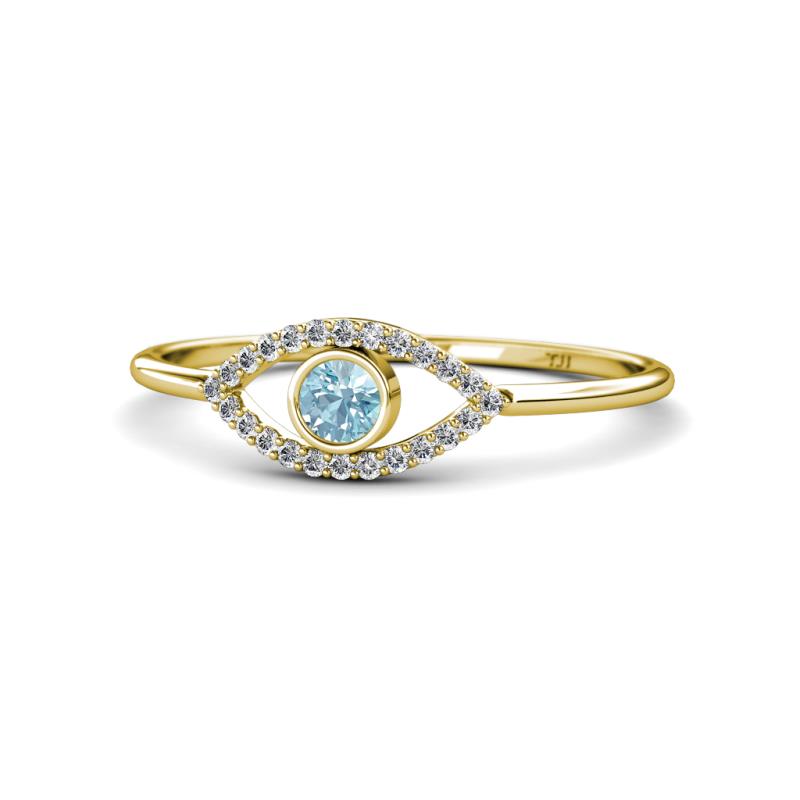 Evil Eye Bold Round Aquamarine and Diamond Promise Ring 
