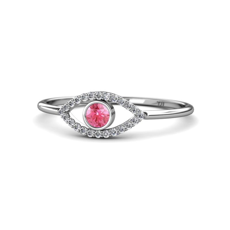 Evil Eye Bold Round Pink Tourmaline and Diamond Promise Ring 