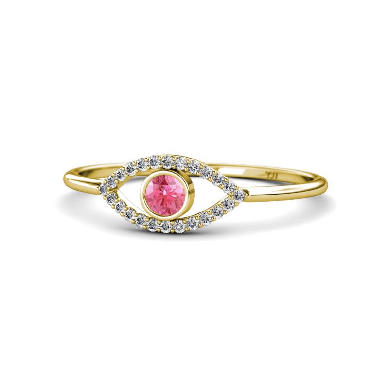Evil Eye Bold Round Pink Tourmaline and Diamond Promise Ring 