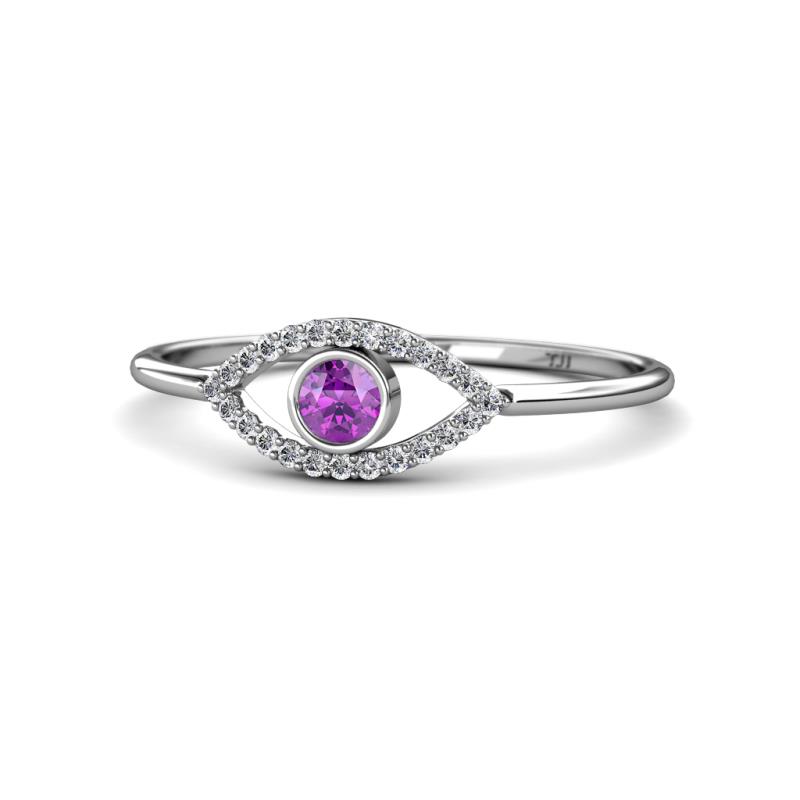 Evil Eye Bold Round Amethyst and Diamond Promise Ring 