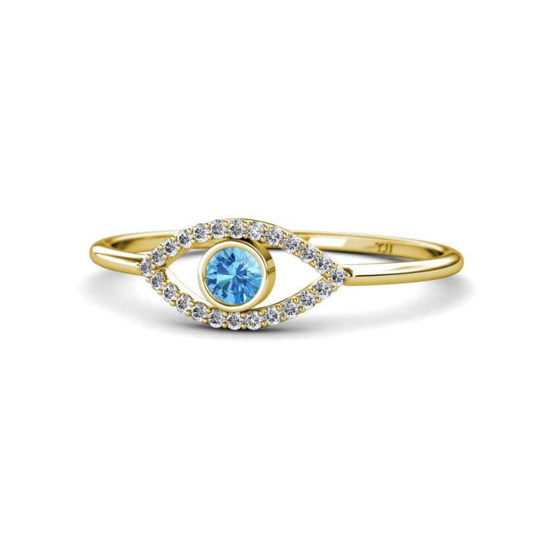 Evil Eye Bold Round Blue Topaz and Diamond Promise Ring 