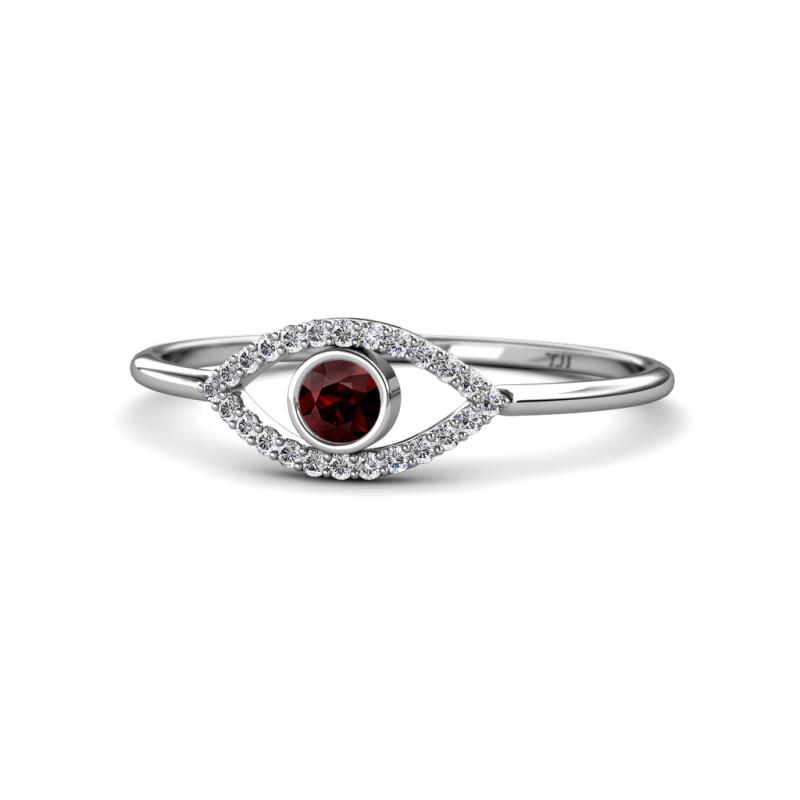 Evil Eye Bold Round Red Garnet and Diamond Promise Ring 