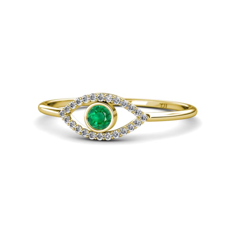 Evil Eye Bold Round Emerald and Diamond Promise Ring 