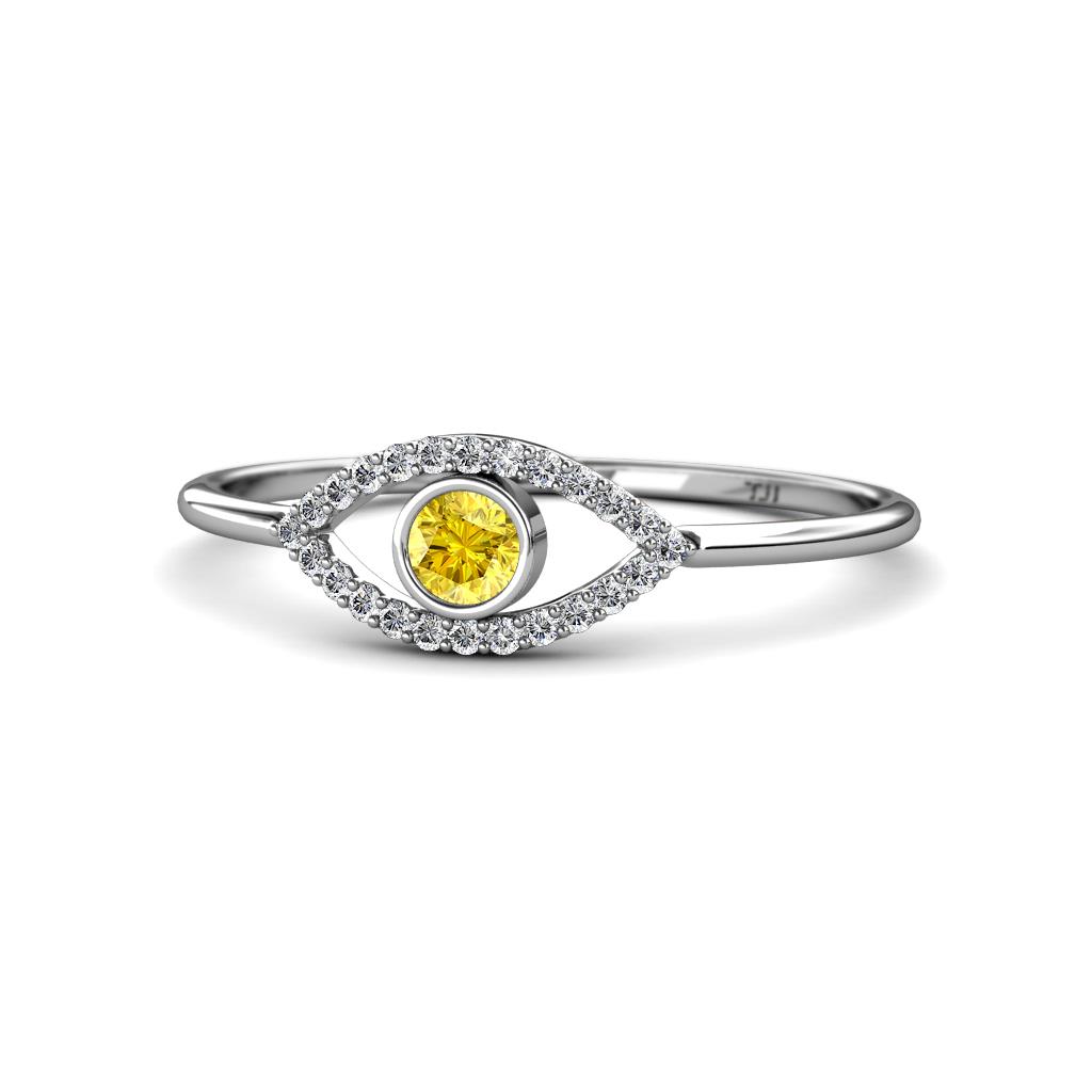 Evil Eye Bold Round Yellow Sapphire and Diamond Promise Ring 