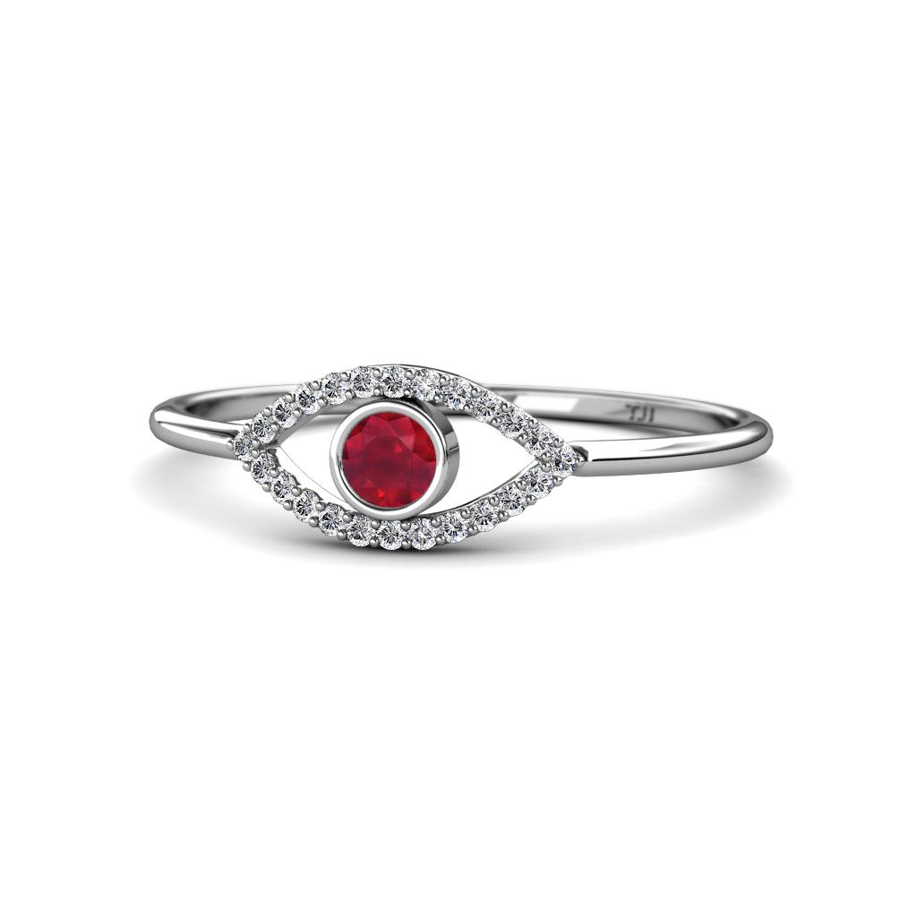 Evil Eye Bold Round Ruby and Diamond Promise Ring 