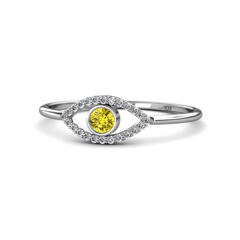 Evil Eye Bold Round Yellow and White Diamond Promise Ring 