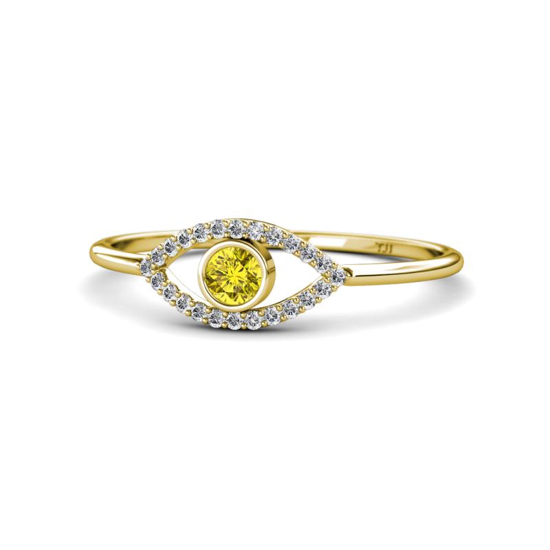 Evil Eye Bold Round Yellow and White Diamond Promise Ring 