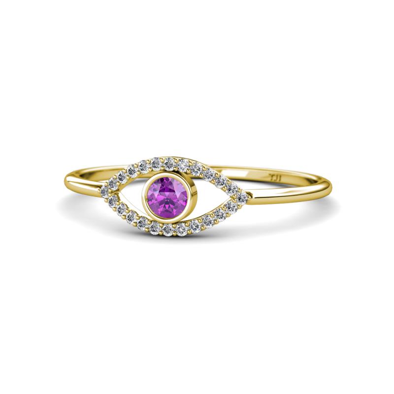 Evil Eye Bold Round Amethyst and Diamond Promise Ring 