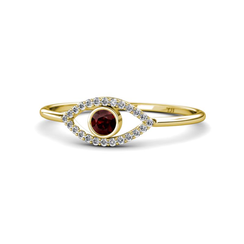 Evil Eye Bold Round Red Garnet and Diamond Promise Ring 