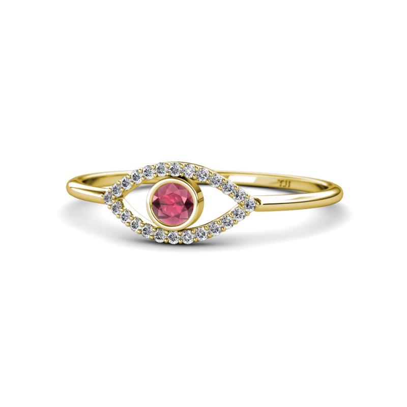 Evil Eye Bold Round Rhodolite Garnet and Diamond Promise Ring 