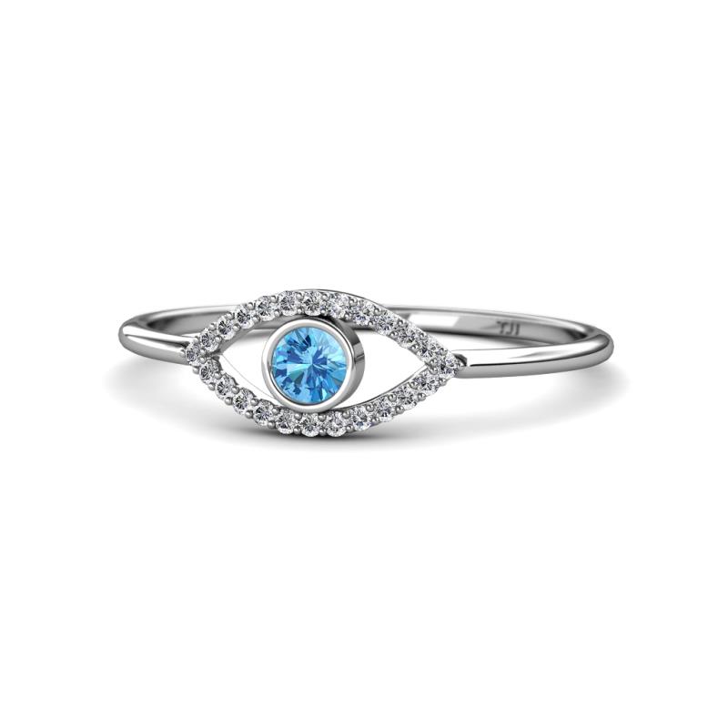 Evil Eye Bold Round Blue Topaz and Diamond Promise Ring 