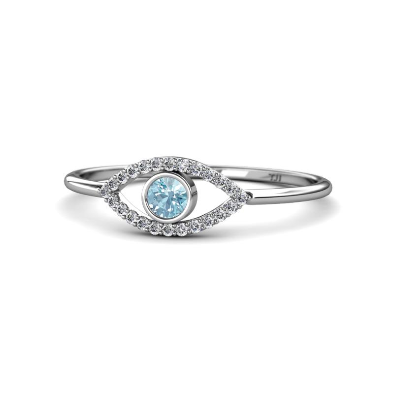 Evil Eye Bold Round Aquamarine and Diamond Promise Ring 