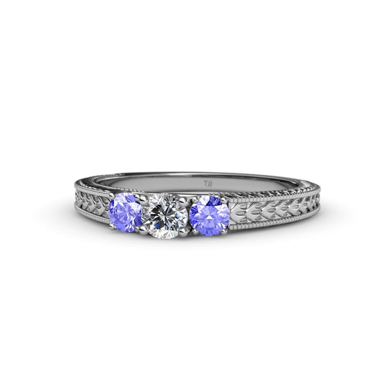 Reveka Diamond and Tanzanite Womens Three Stone Ring with Milgrain