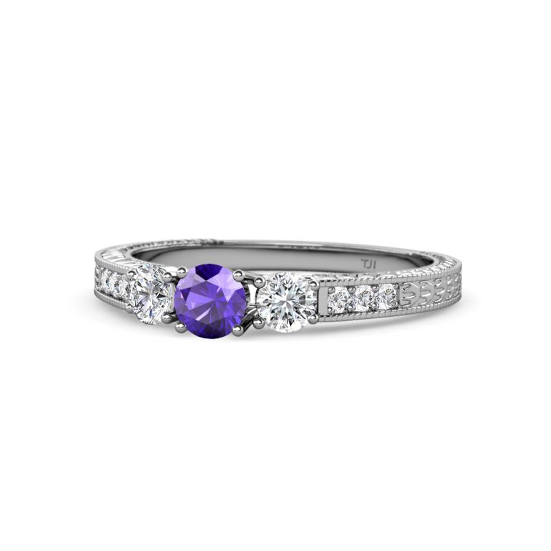 Ayaka Iolite and Diamond Three Stone Engagement Ring 