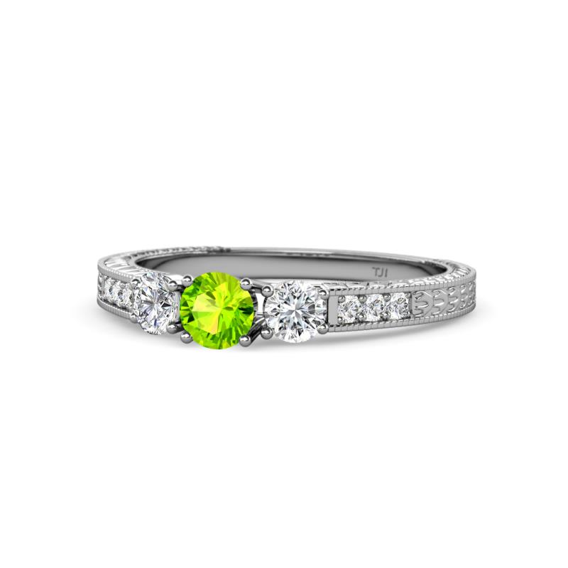 Ayaka Peridot and Diamond Three Stone Engagement Ring 