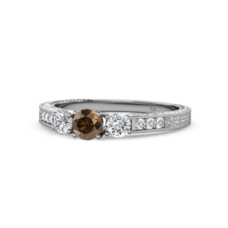 Ayaka Smoky Quartz and Diamond Three Stone Engagement Ring 