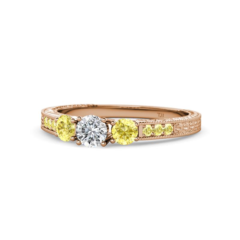 Ayaka Diamond and Yellow Sapphire Three Stone with Side Yellow Sapphire Ring 