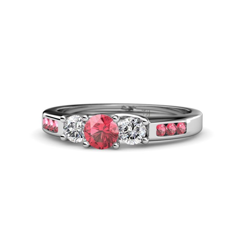 Jamille Pink Tourmaline and Diamond Three Stone with Side Pink Tourmaline Ring 