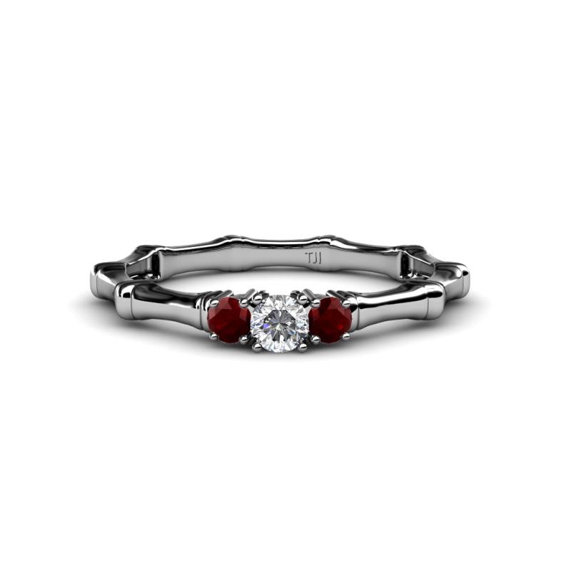 Twyla Diamond and Red Garnet Three Stone Ring 