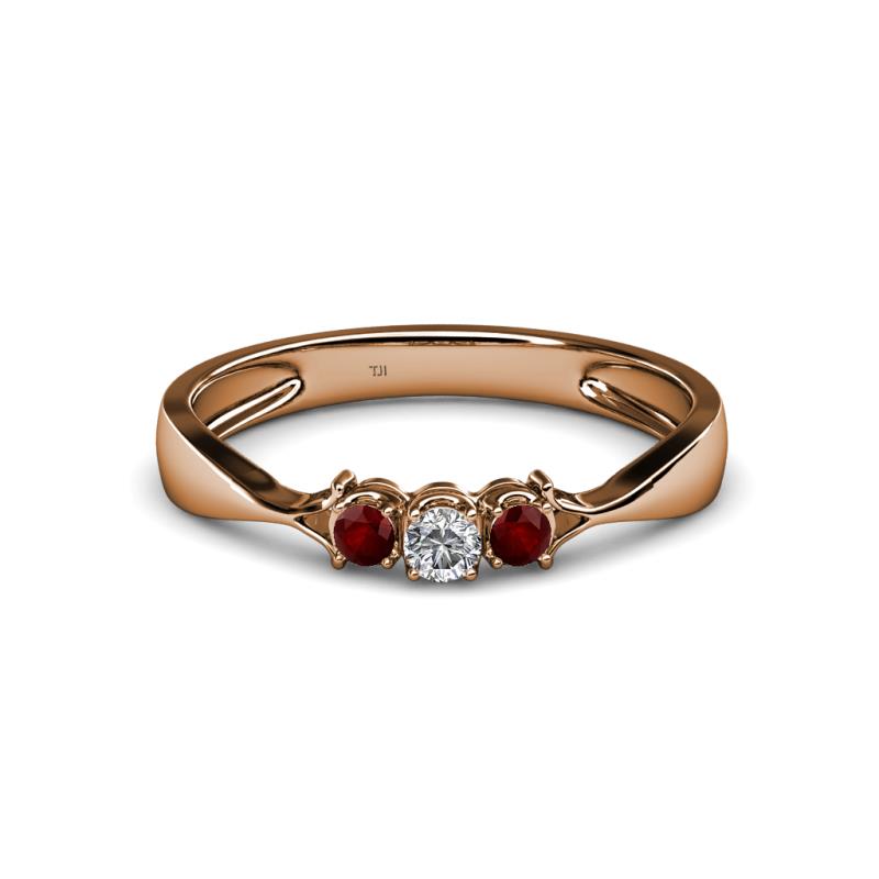 Rylai Diamond and Red Garnet Three Stone Engagement Ring 