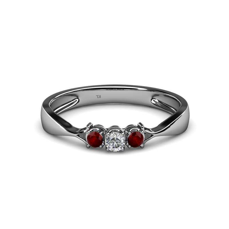 Rylai Diamond and Red Garnet Three Stone Engagement Ring 