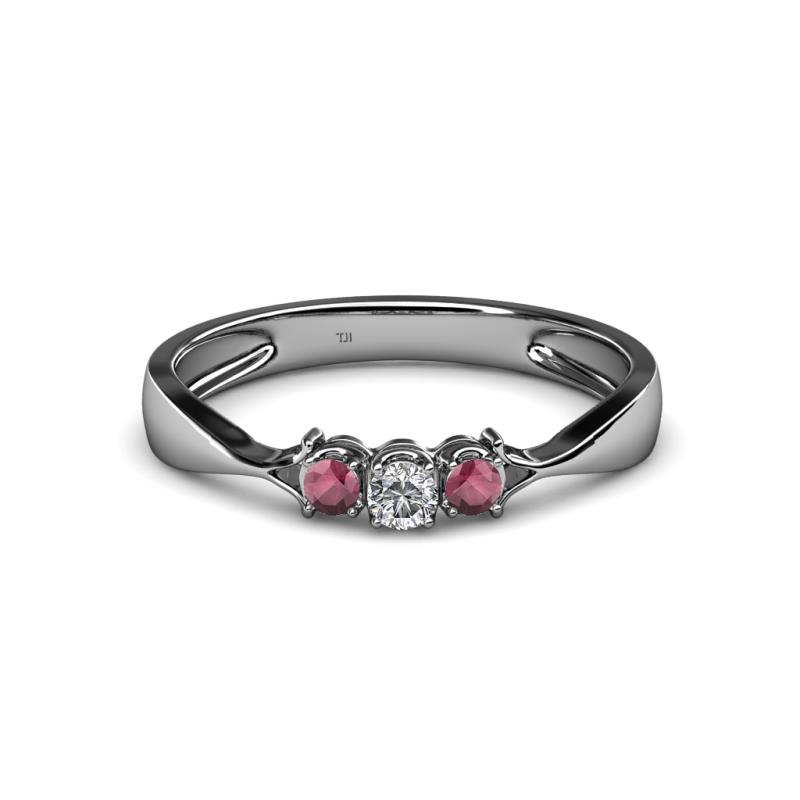 Rylai Diamond and Rhodolite Garnet Three Stone Engagement Ring 