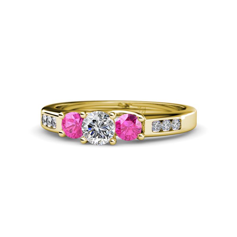 Jamille Diamond and Pink Sapphire Three Stone with Side Diamond Ring 